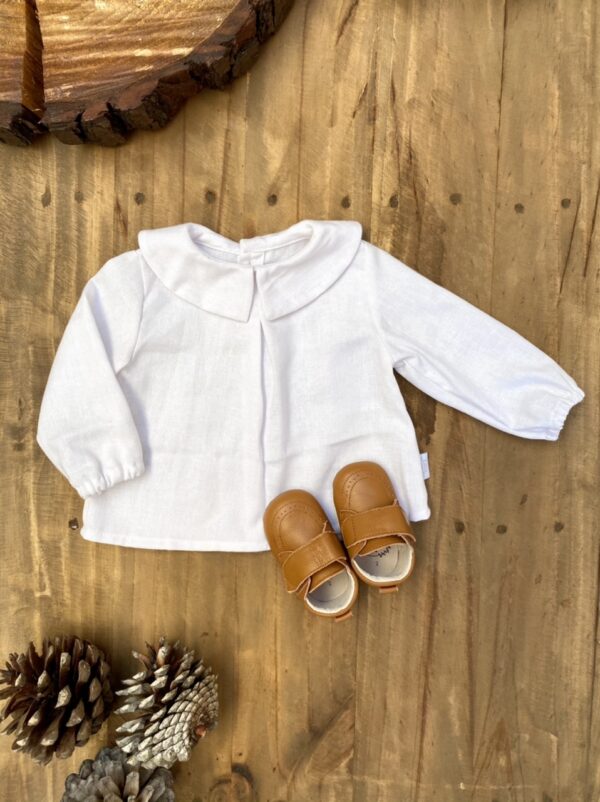 Camisa bebe, lino Blanca, manga larga