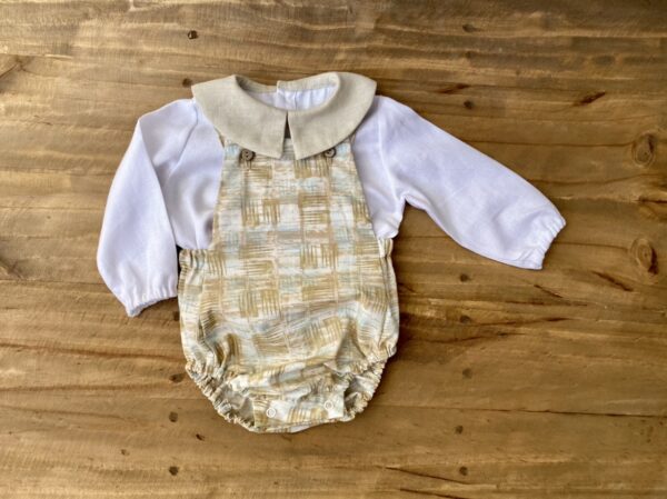 Camisa bebe, lino Blanca y cuello arena, manga larga - Imagen 5