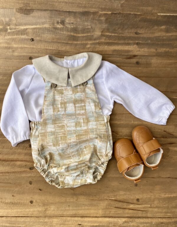 Camisa bebe, lino Blanca y cuello arena, manga larga - Imagen 6