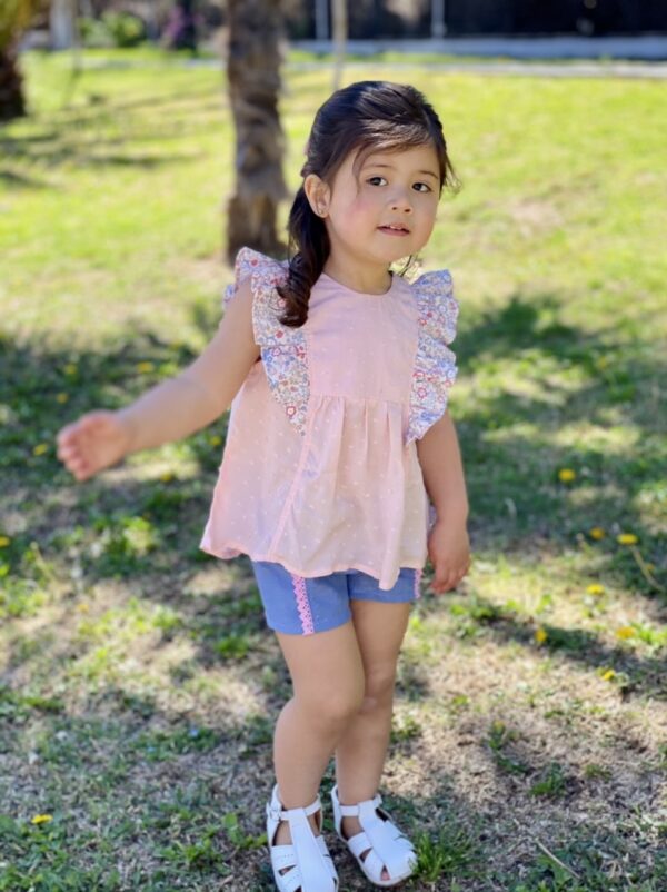 Blusa Jacinto plumeti rosado y flores - Imagen 2